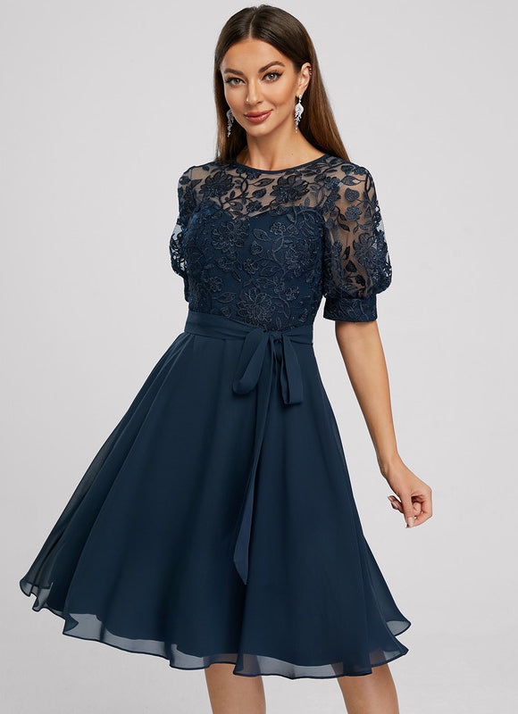 Robe Cocktail Évasée Élégante Nuit