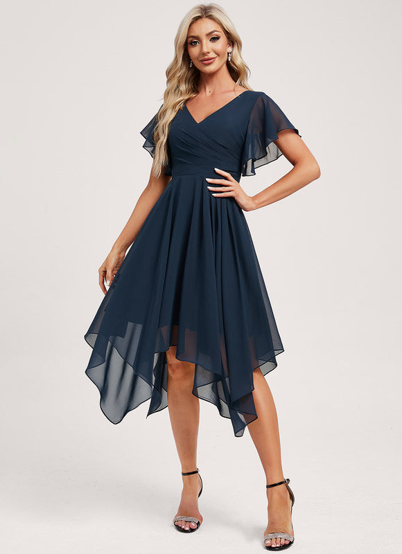 Robe Trapèze Bleu Marine Volants
