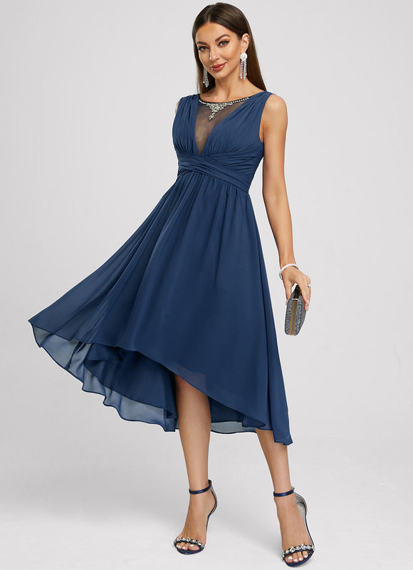 Robe Cocktail Chic Strass Asymétrique - gallery 3