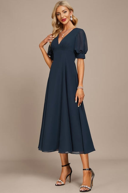 Robe Plissée Élégante Col V - gallery 2