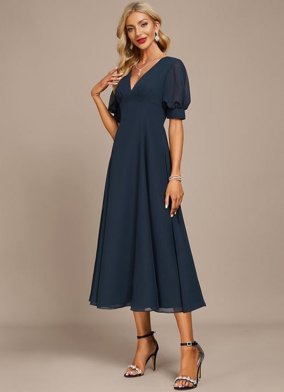 Robe Plissée Élégante Col V - gallery 2