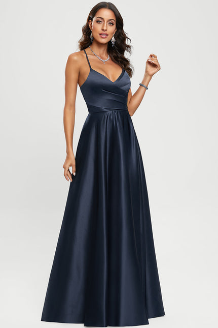Robe Satinée Élégante Fendue Col V - gallery 5