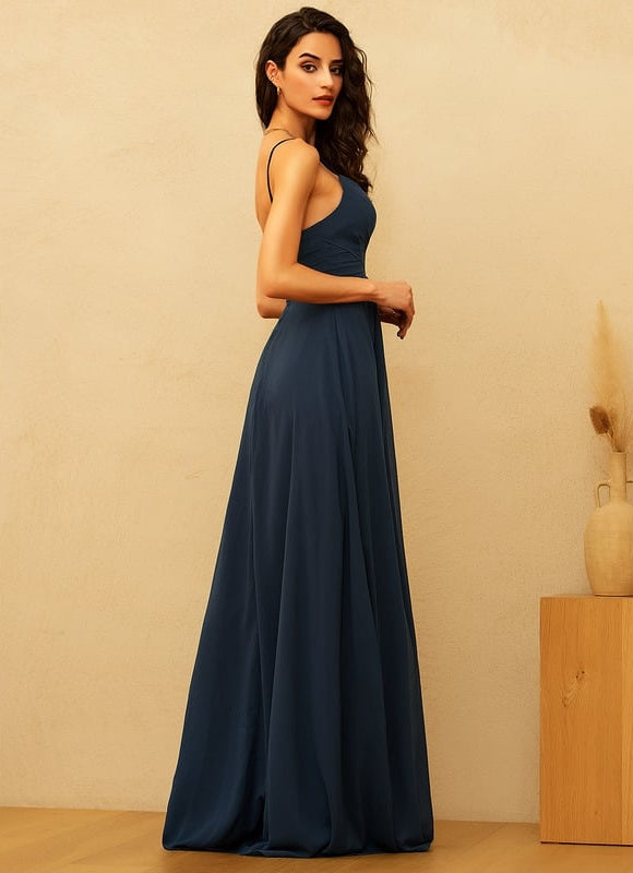 Robe Longue Chic Col V Satinée - gallery 2