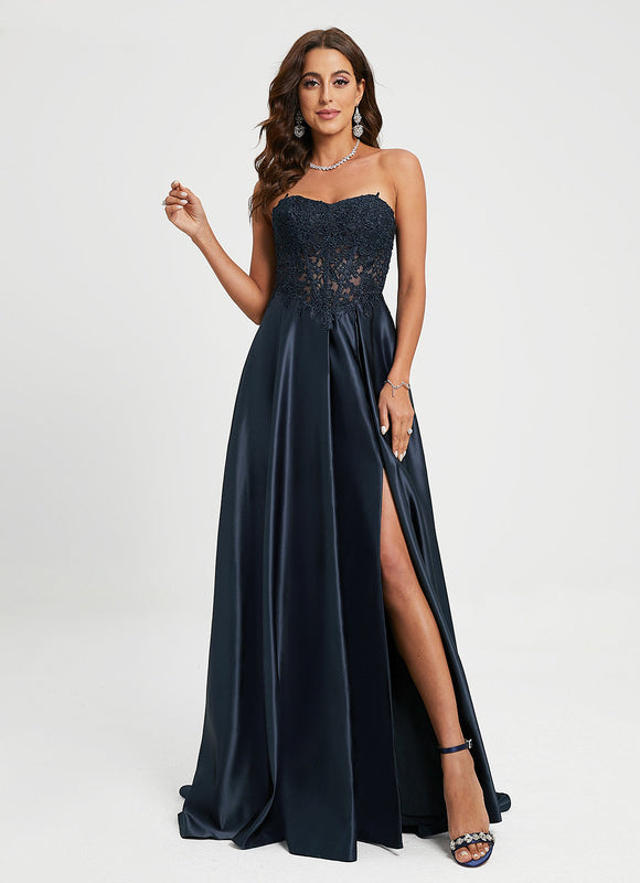 Robe Satinée Élégante Traîne Haute