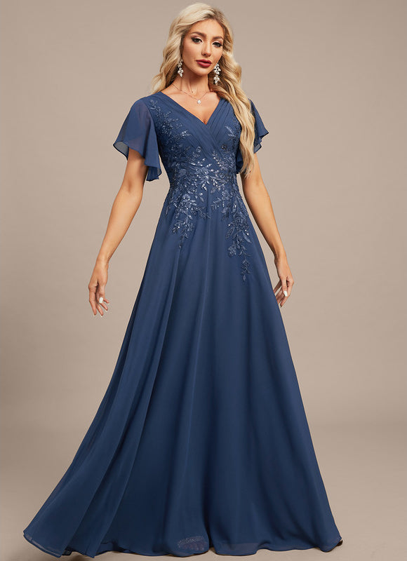 Robe Élégante Col V Volants Paillettes - gallery 6