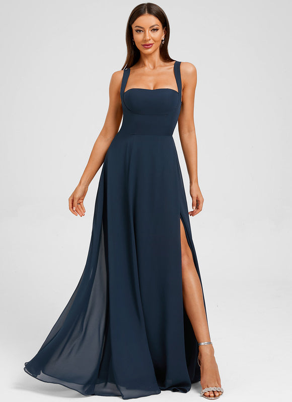 Robe Longue Mousseline Bleu Marine - gallery 4