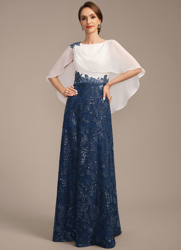 Robe Élégante Paillettes Col Capes - gallery 2