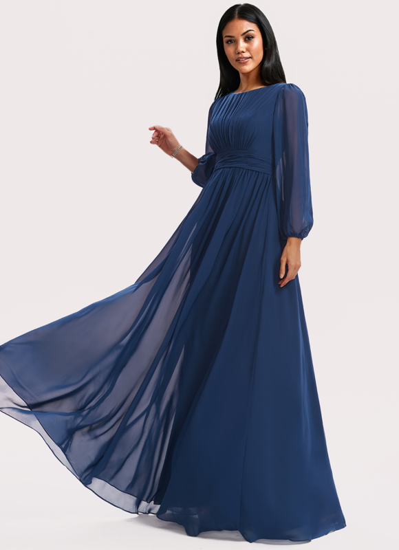 Robe Mousseline Élégante Col Rond