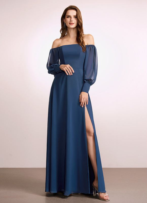 Robe Longue Dos Nu Bleu Marine - gallery 1
