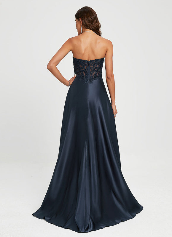 Robe Satinée Élégante Traîne Haute - gallery 3