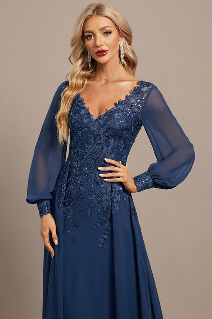 Robe Élégante Longue Paillettes Bleu - gallery 2
