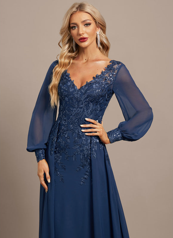 Robe Élégante Longue Paillettes Bleu - gallery 2