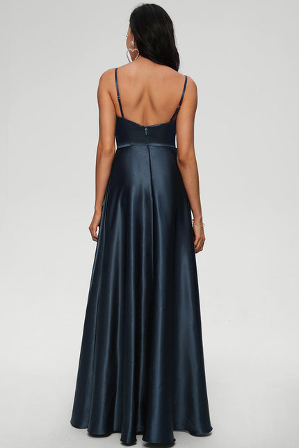 Robe Satinée Élégante Fendue Nuit - gallery 4