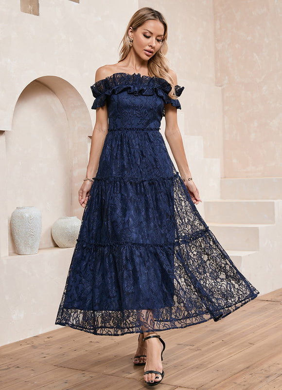 Robe Bleu Marine Dentelle Dos Nu