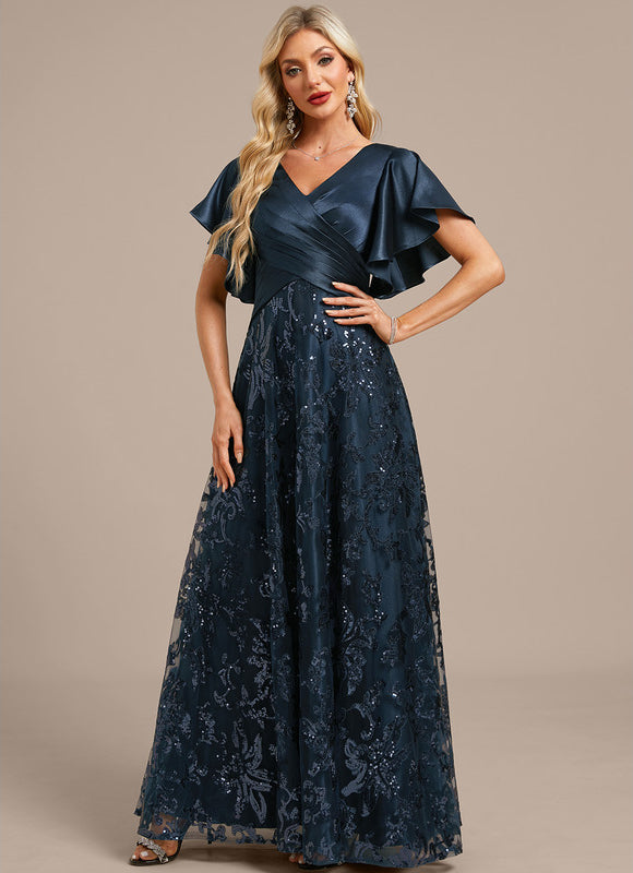Robe Longue Satin Pailleté Élégante - gallery 4