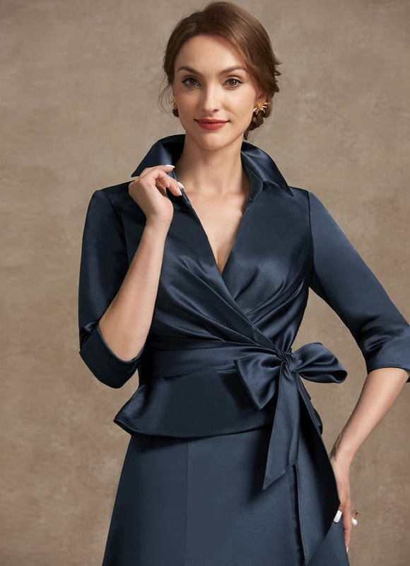 Robe Satinée Élégante Col Nœud - gallery 1