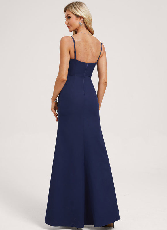 Robe Longue Moulante Bleu Marine - gallery 4