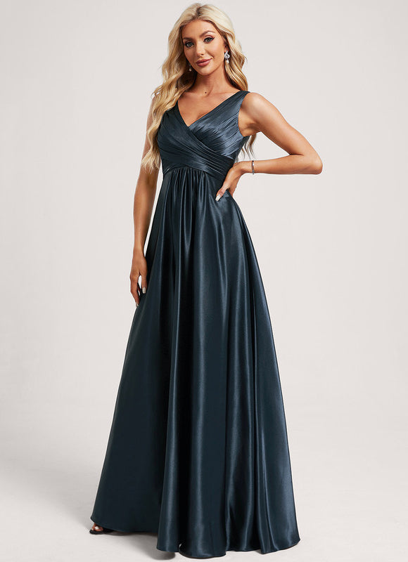 Robe Satinée Élégante Col V Longue - gallery 1
