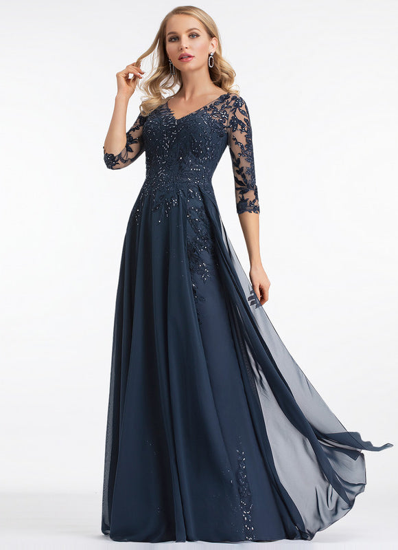 Robe Mère Mariée Bleu Marine Paillettes