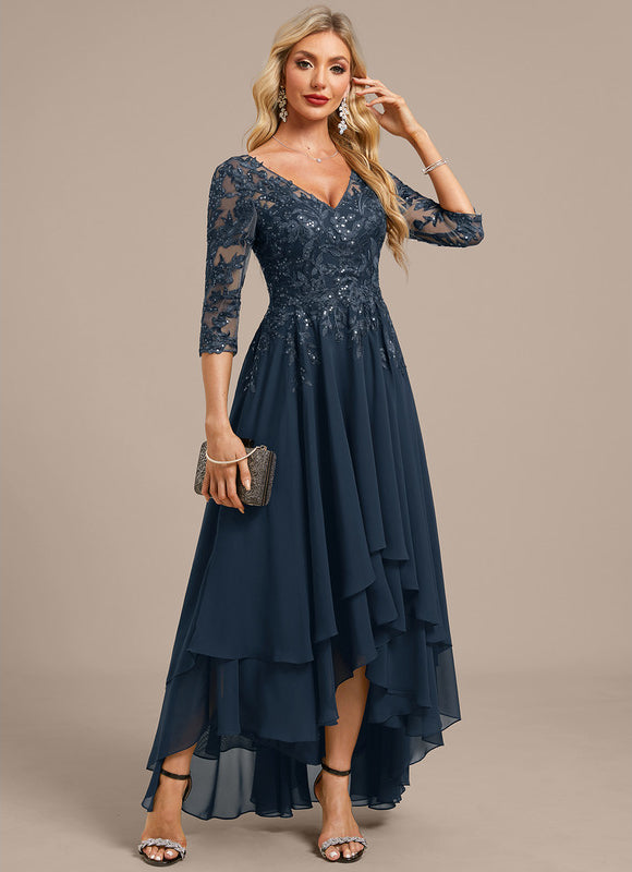 Robe Longue Dentelle Bleu Marine - gallery 4