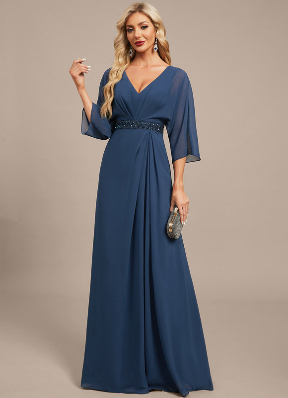 Robe Longue Mousseline Élégante Bleu Marine - gallery 5