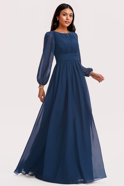 Robe Mousseline Élégante Col Rond - gallery 1