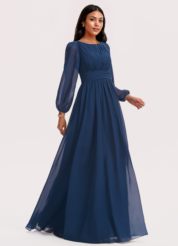 Robe Mousseline Élégante Col Rond - gallery 1