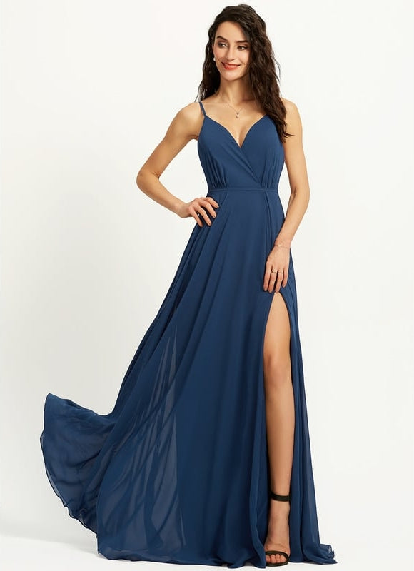 Robe Longue Chic Col V Fendue