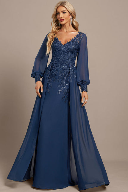 Robe Élégante Longue Paillettes Bleu