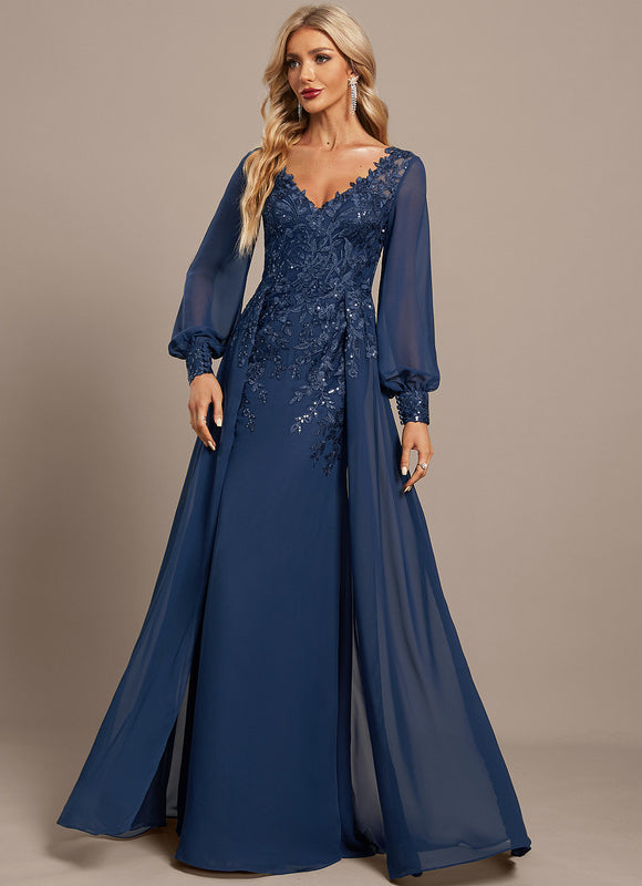 Robe Élégante Longue Paillettes Bleu